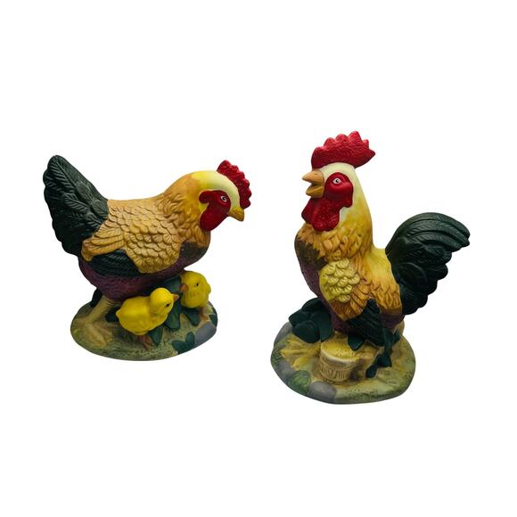 Ceramic Chicken Family-Hen, Rooster, and Chicks 2 piece set - Picture 1 of 5